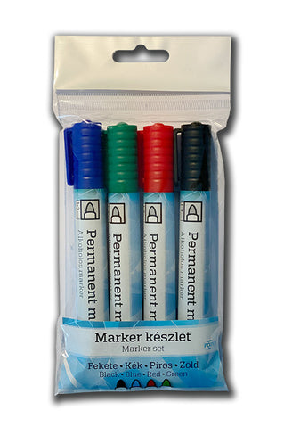 Marker készlet 4db-os alkoholos, kúpos, 1-3mm fekete, kék, piros, zöld POINT
