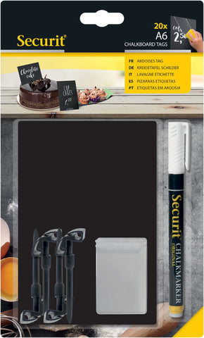 Árcímke jelölő krétatábla A/6 Securit, ajándék krétamarkerrel, 20 db/készlet
