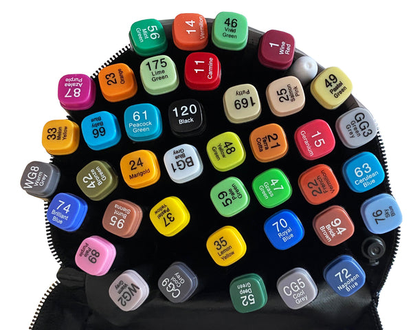 Double-ended marker set in bag (40 markers + 1 black felt-tip pen + 1 white marker + bag)