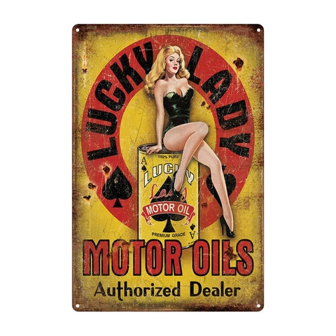Retro dekor fémtábla, Lucky Lady Motor Oil, Méret: 20x30cm