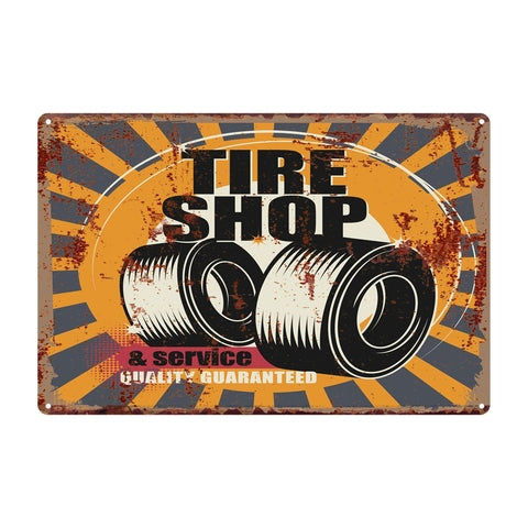 Retro dekor fémtábla, Tire Shop & Service, Méret: 20x30cm