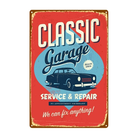 Retro dekor fémtábla, Classic Auto Service&Repair we can fix anything, Méret: 20x30cm