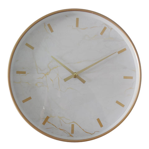 Irodai falióra / Műanyag, fehér-arany modern design, arany mutatóval, Átmérő: 30 cm