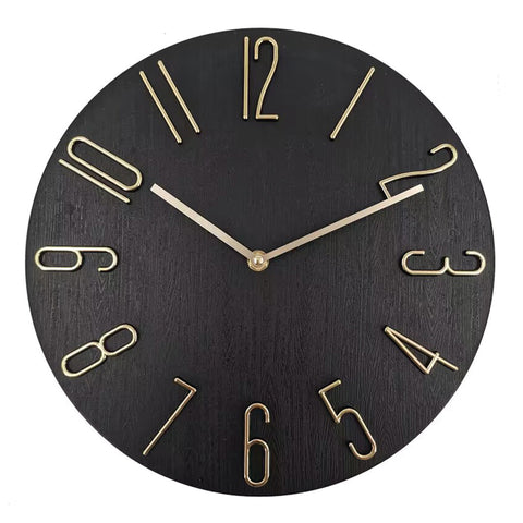 Irodai falióra / Műanyag, fekete-arany modern design, arany mutatóval, Átmérő: 30 cm