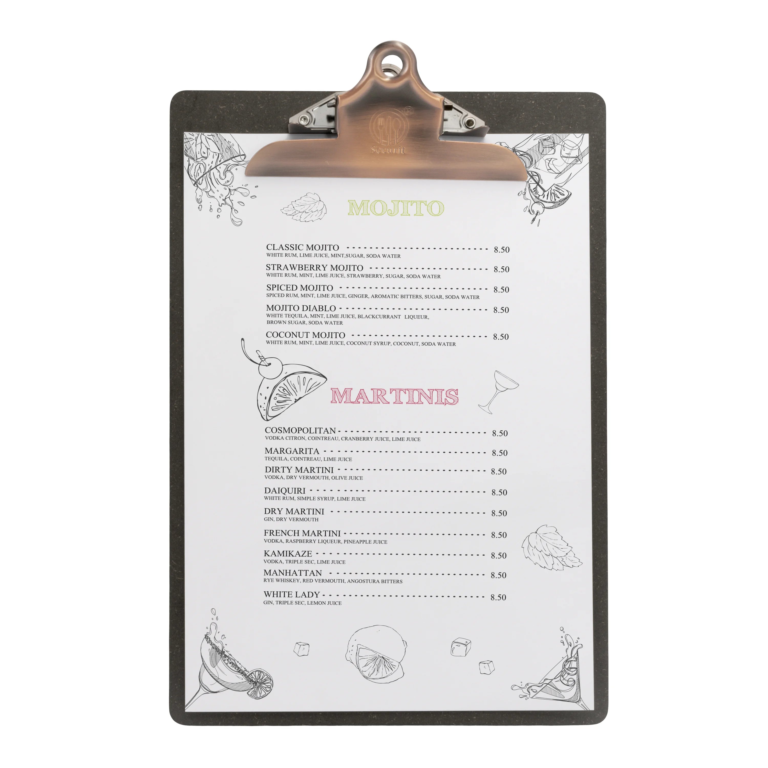 Securit wooden menu holder with clip, A/4