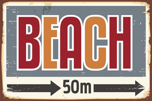 Retro dekor fémtábla, BEACH 50m, Méret:20x30cm