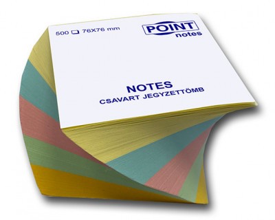 Csavart jegyzettömb, több színű, 76mmx76mm, PASZTELL SZÍNEK, 500 lapos, 5cm magas