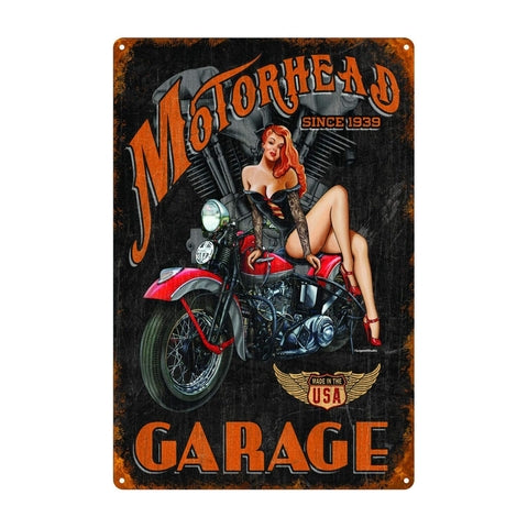 Retro dekor fémtábla, Motorhead Garage, Méret: 20x30cm