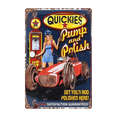 Retro dekor fémtábla, Quickies pump and polish, Méret: 20x30cm