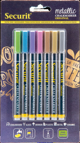 Krétamarker Securit vékony, 1-2 mm 7 darabos készlet, metál színek (pink, zöld, kék, lila, réz, arany, ezüst)
