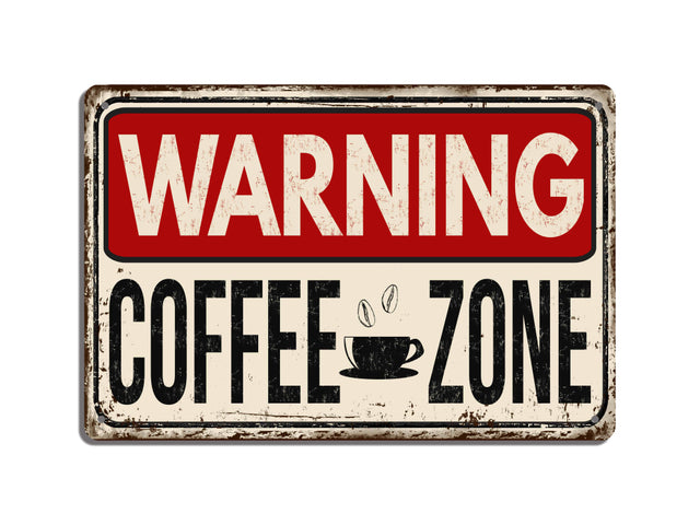 Retro dekor fémtábla, Warning Coffee Zone, Méret:20x30cm