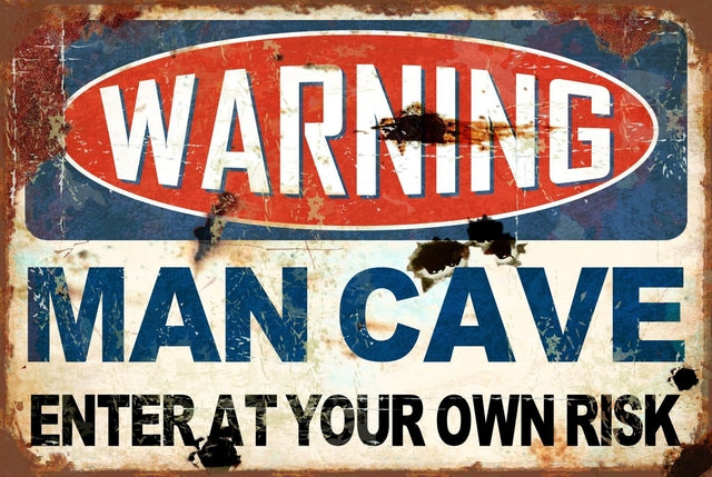 Retro dekor fémtábla, WARNING MAN CAVE, Méret:20x30cm