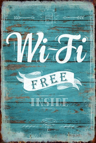 Retro dekor fémtábla, Wi-Fi FREE, Méret:20x30cm