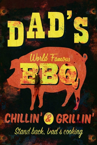 Retro dekor fémtábla, DAD"S BBQ, Méret:20x30cm