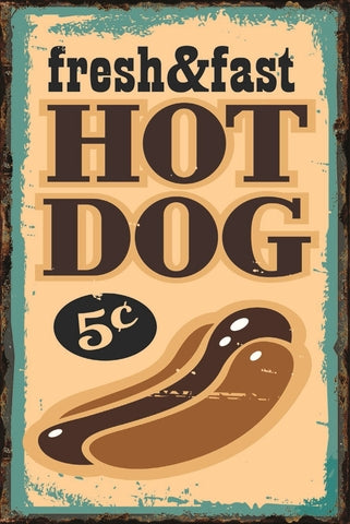Retro dekor fémtábla, HOT-DOG, Méret:20x30cm