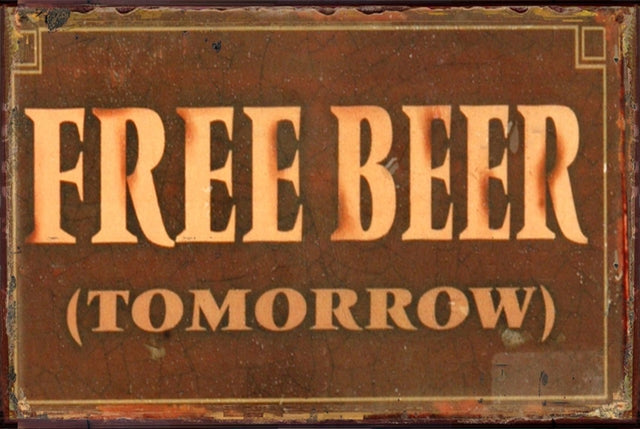Retro dekor fémtábla, FREE BEER TOMORROW, Méret:20x30cm