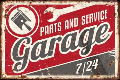 Retro dekor fémtábla, GARAGE 7/24, Méret:20x30cm