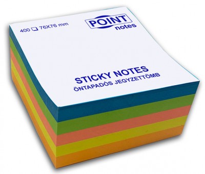 Öntapadós jegyzettömb, több színű CUBE 76mmx76mm, ÉLÉNK SZÍNEK, 400 lapos