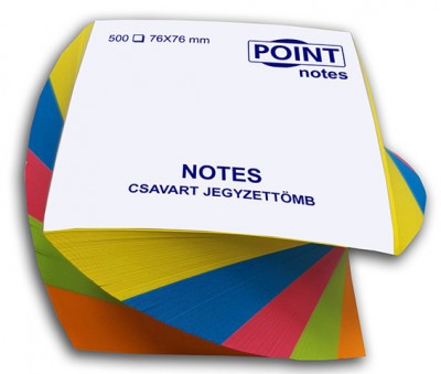 Csavart jegyzettömb, 76mmx76mm, ÉLÉNK SZÍNEK, 500 lapos, 5cm magas